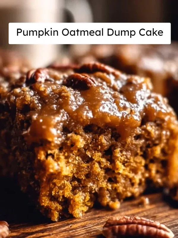 Pumpkin Oatmeal Dump Cake topped with whipped cream and spices.