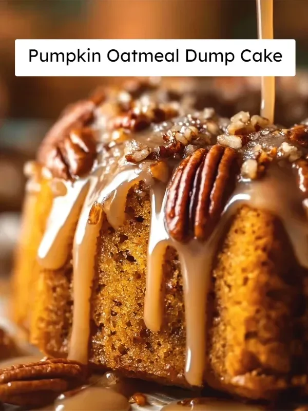 Pumpkin oatmeal dump cake topped with whipped cream and spices.
