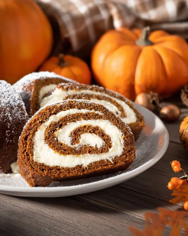Delicious homemade pumpkin roll dessert with cream cheese filling