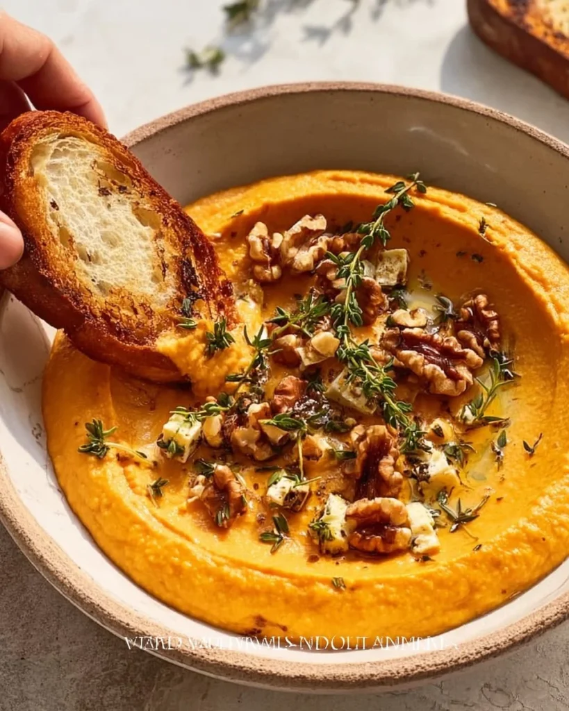 Delicious Pumpkin Whipped Feta Dip served in a bowl with crackers