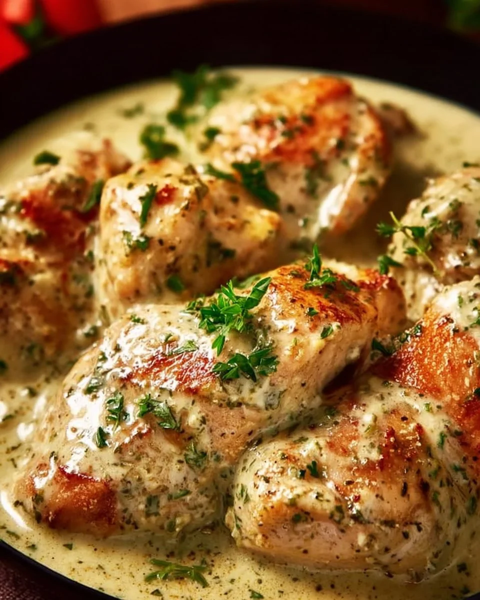 Delicious Ranch Chicken cooked in a crock pot ready to serve.