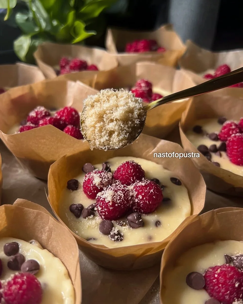 Raspberry Chocolate Chip Muffins topped with crumble for a delightful breakfast