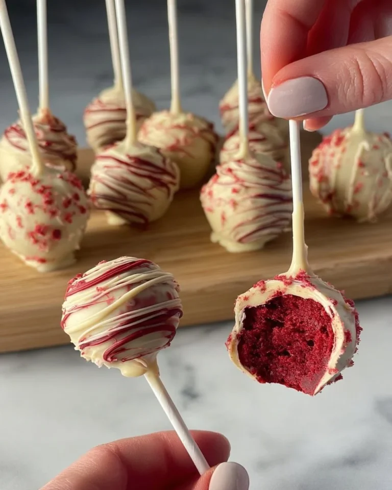 Delicious Red Velvet Cake Pops decorated with white chocolate and sprinkles