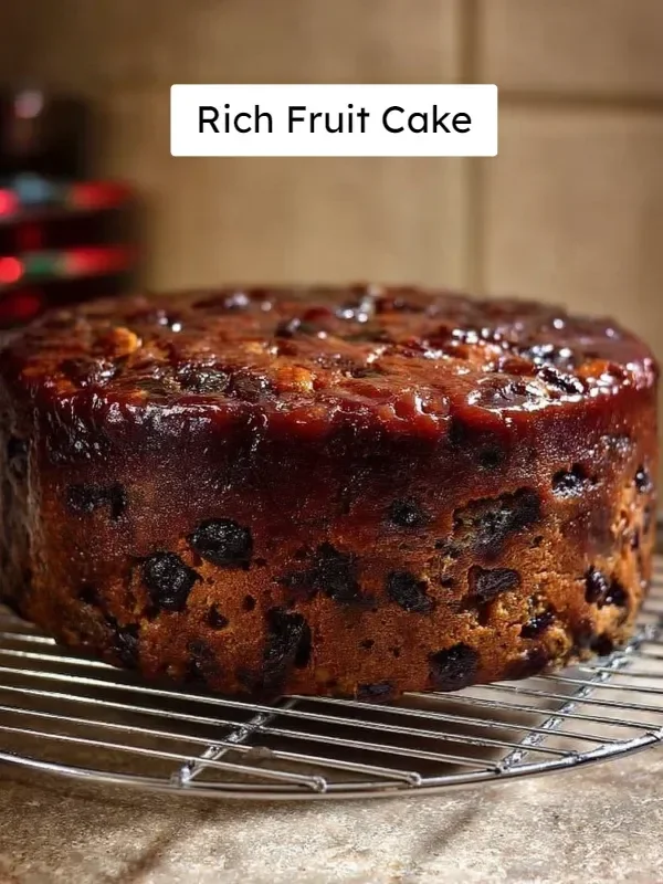 Delicious rich fruit cake with colorful dried fruits and nuts