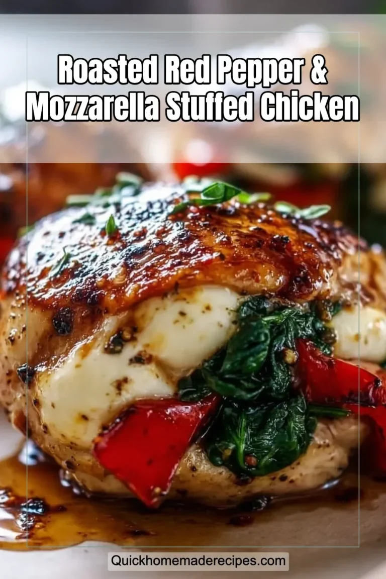 Roasted red pepper and mozzarella stuffed chicken on a plate