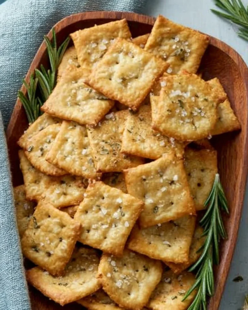 Rosemary Sea Salt Crackers in a bowl, ideal for snacking or entertaining