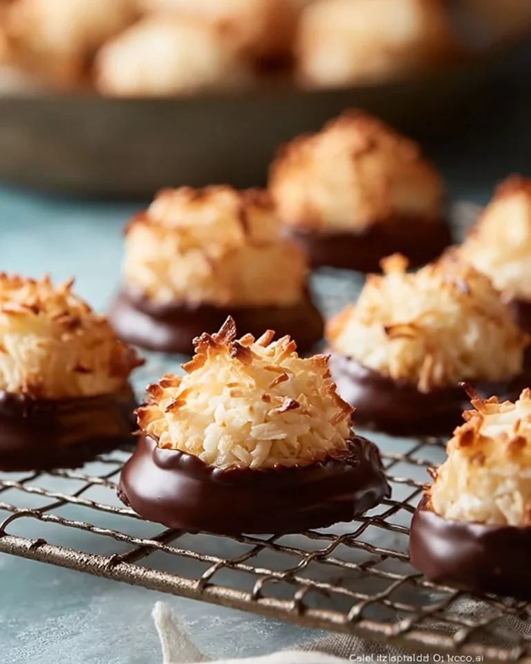 Salted caramel toffee coconut macaroons dipped in rich chocolate