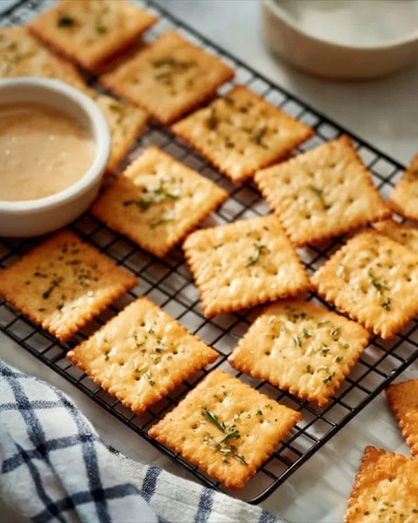 Homemade Saltine Crackers on a wooden serving board