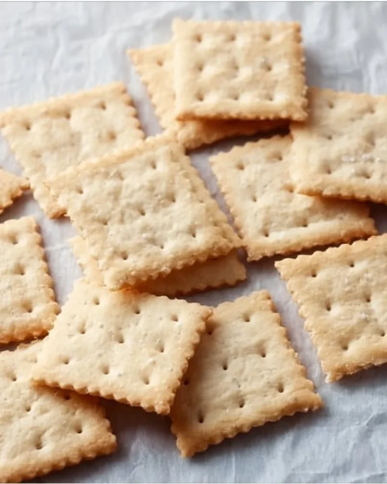 Homemade Saltines from scratch on a rustic wooden table