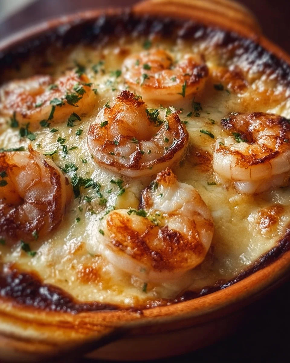 Delicious Seafood Gratin served in a baking dish with a golden crust
