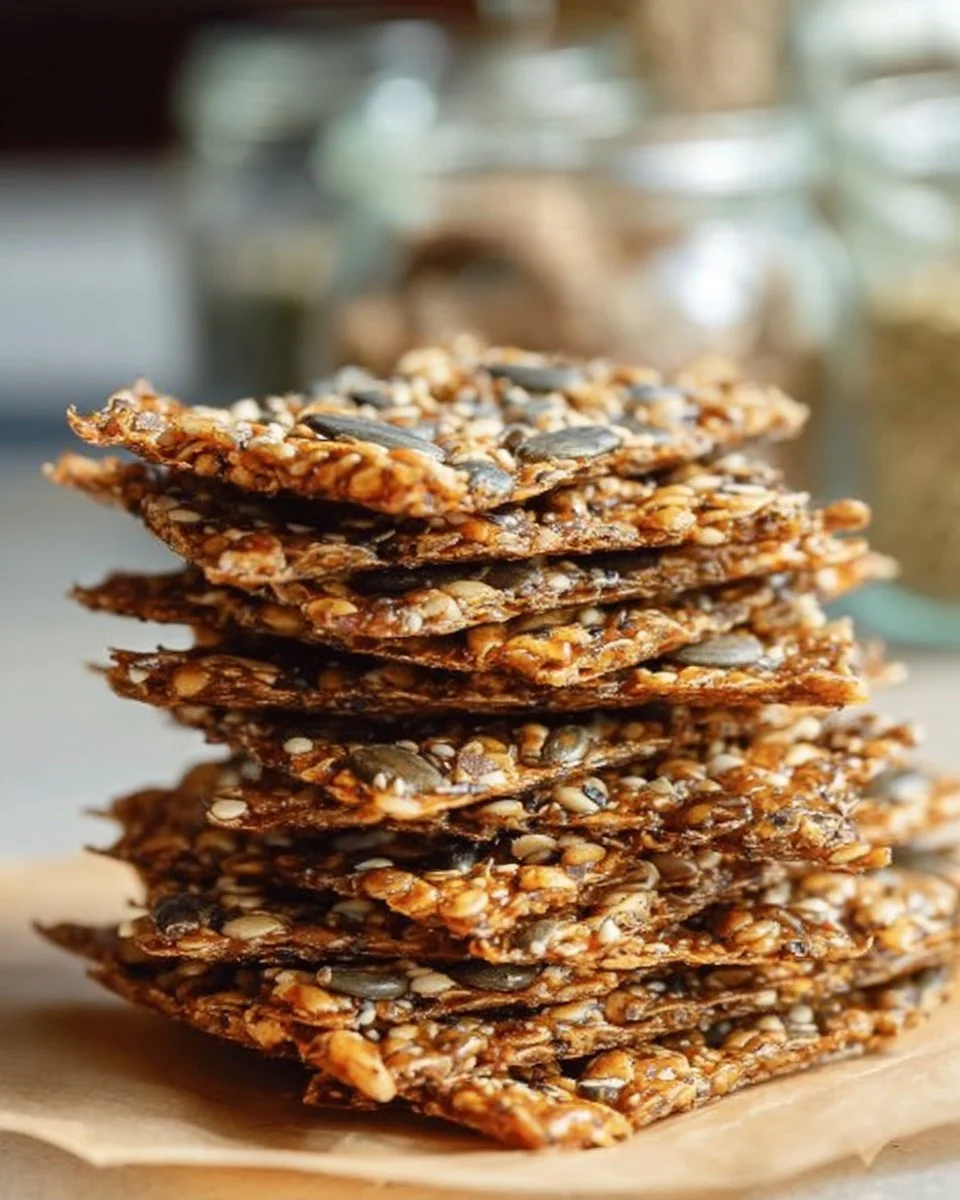 A variety of colorful and healthy seed crackers on a wooden platter.