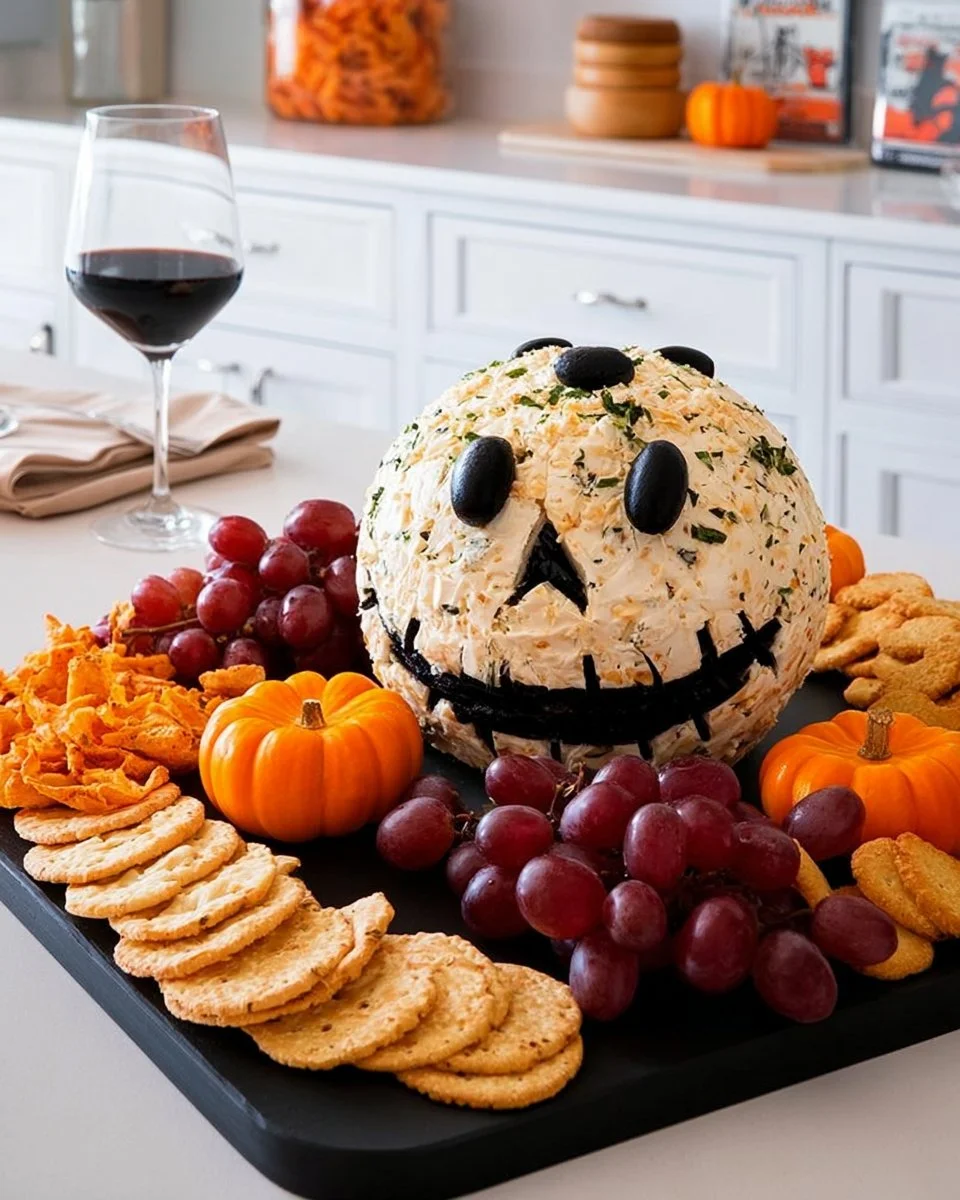 Spooky Skellington Cheese Ball Appetizer for Halloween celebrations