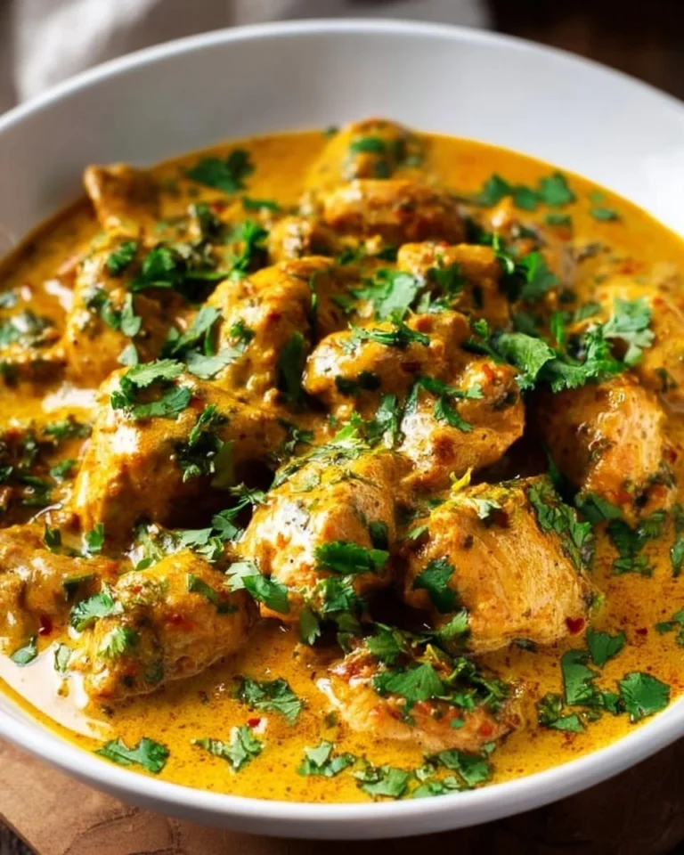 Delicious slow cooker chicken korma garnished with herbs and spices