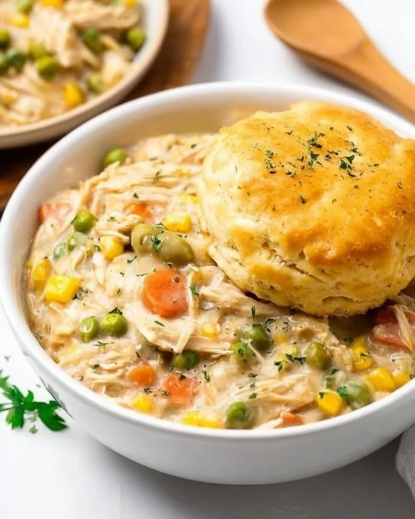 Delicious Slow Cooker Chicken Pot Pie with flaky crust and creamy filling