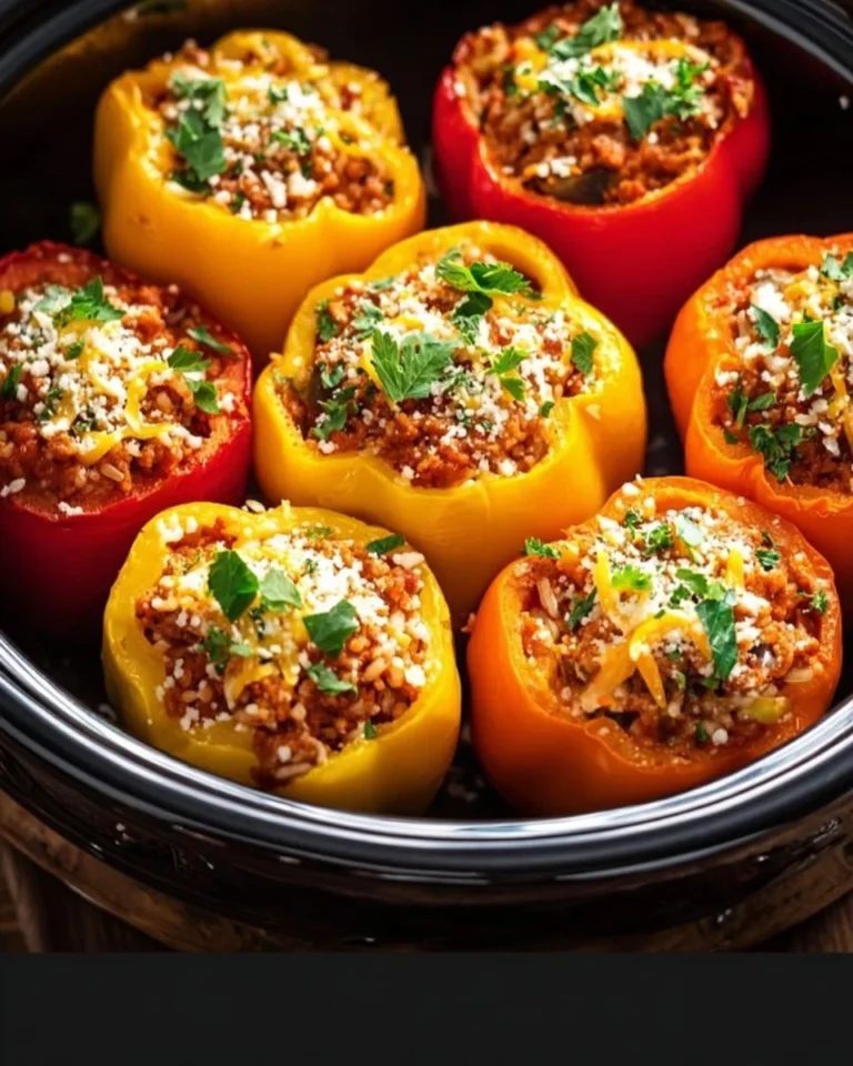 Delicious slow cooker stuffed bell peppers with colorful vegetables and filling
