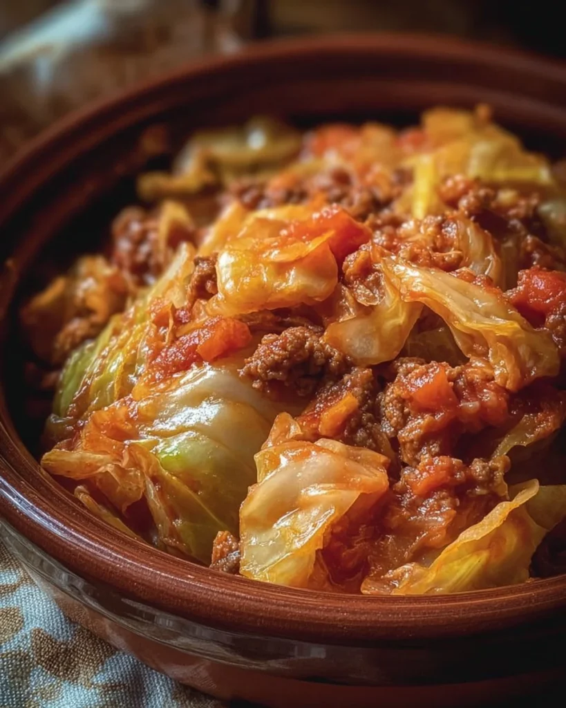 Delicious slow cooker unstuffed cabbage rolls served in a bowl