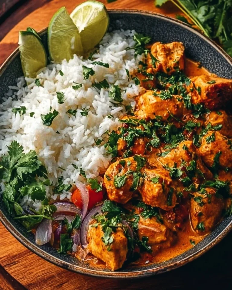 Spicy Brazilian Coconut Chicken served with vibrant vegetables