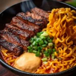 Spicy Korean Ramen with Grilled Beef & Creamy Sauce