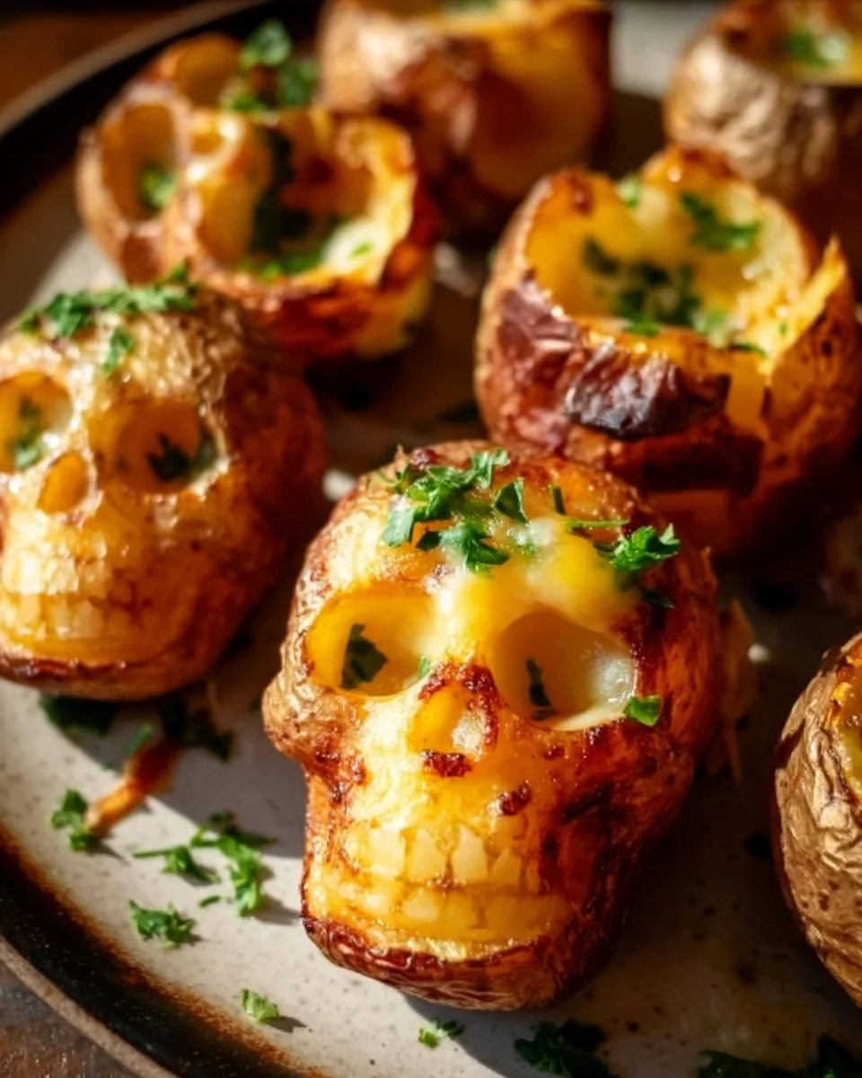 Spooky Halloween skull potatoes served as a festive Halloween dish