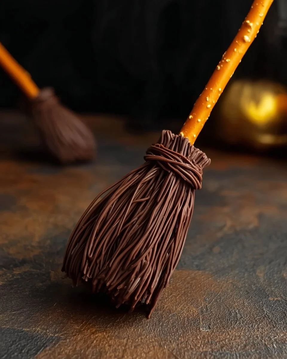 Colorful Strawberry Witch Brooms for Halloween and whimsical decor.