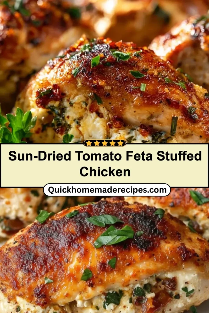 Delicious sun-dried tomato feta stuffed chicken served on a plate