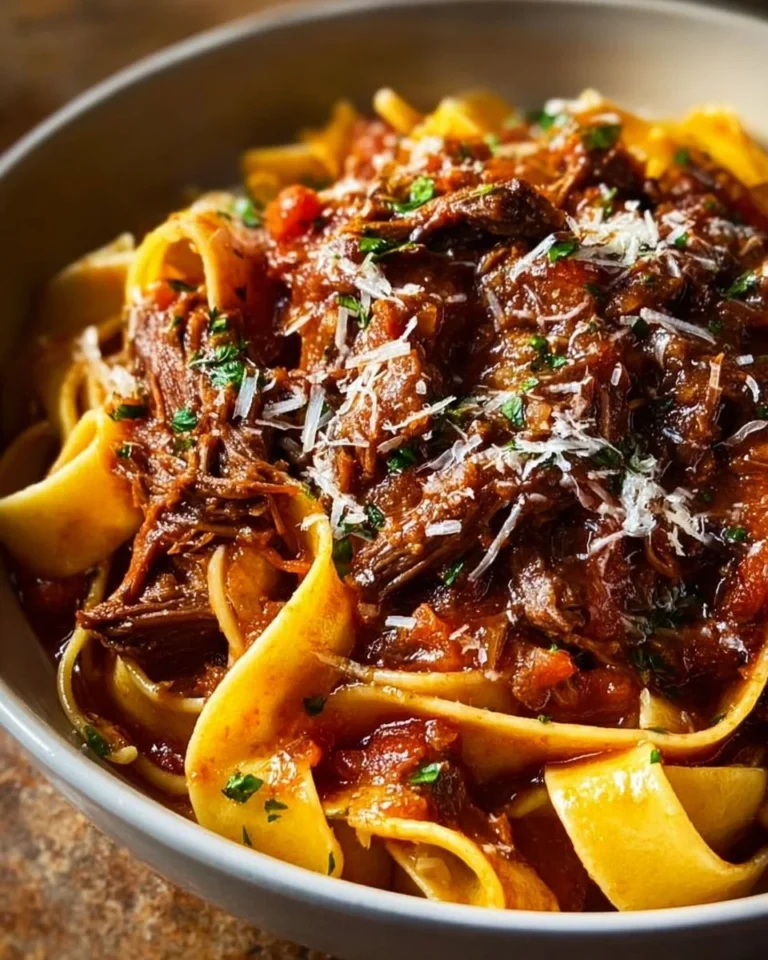 Delicious Sunday Slow Cooker Beef Ragu in a bowl with fresh herbs