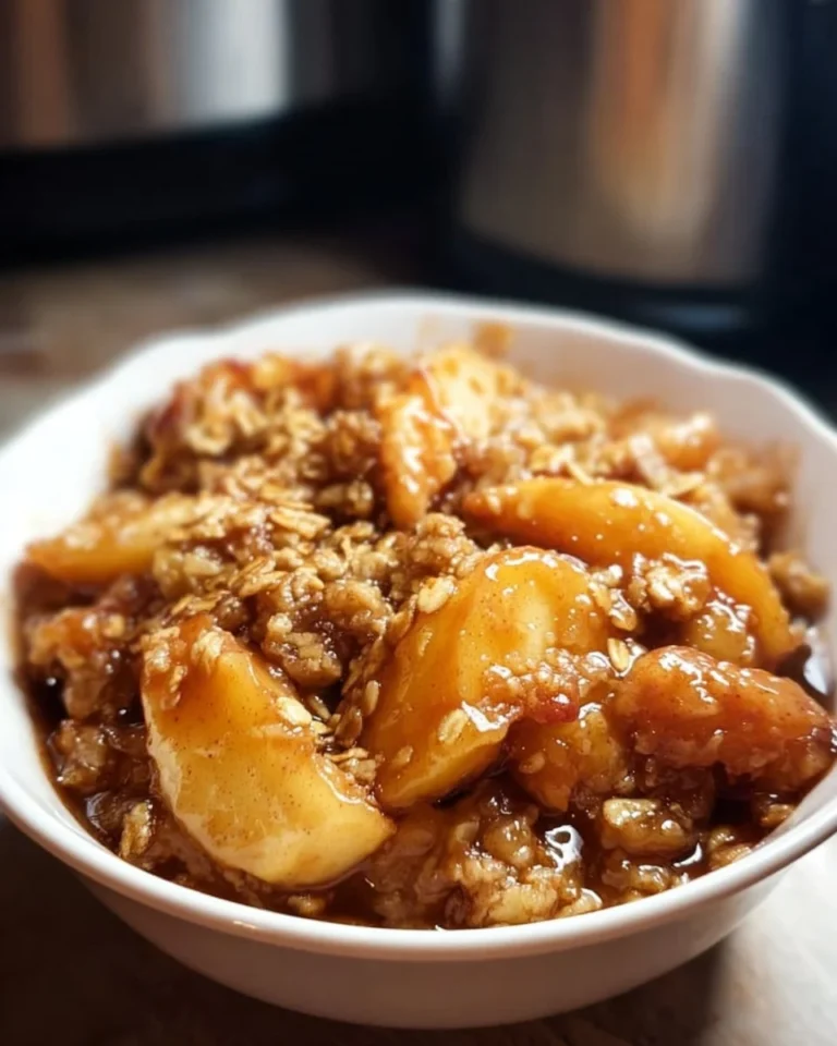 Delicious homemade apple crisp topped with a crunchy oat topping
