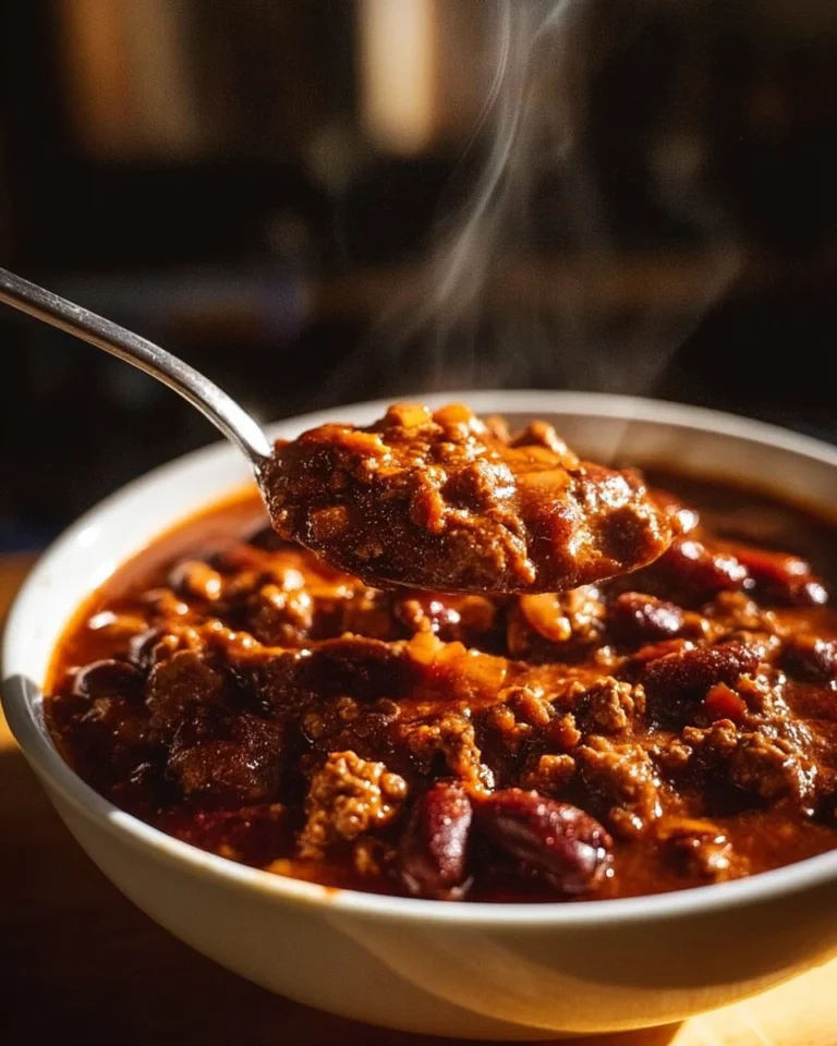 Bowl of the best ever chili topped with fresh herbs and served with cornbread