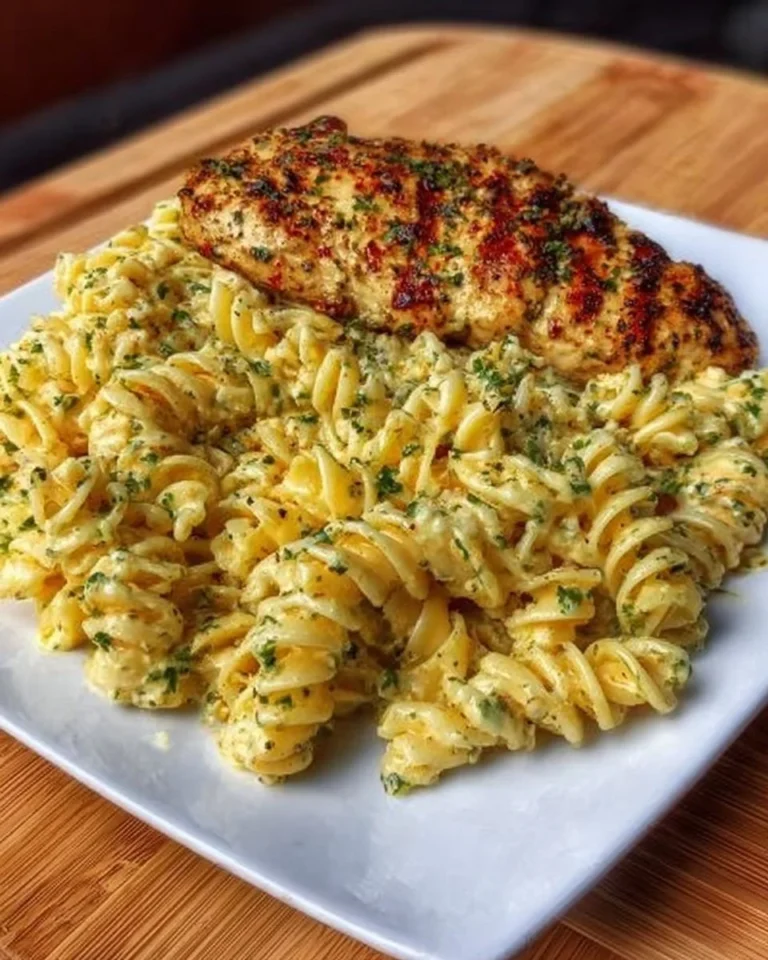 Creamy garlic parmesan chicken pasta with herbs and spices