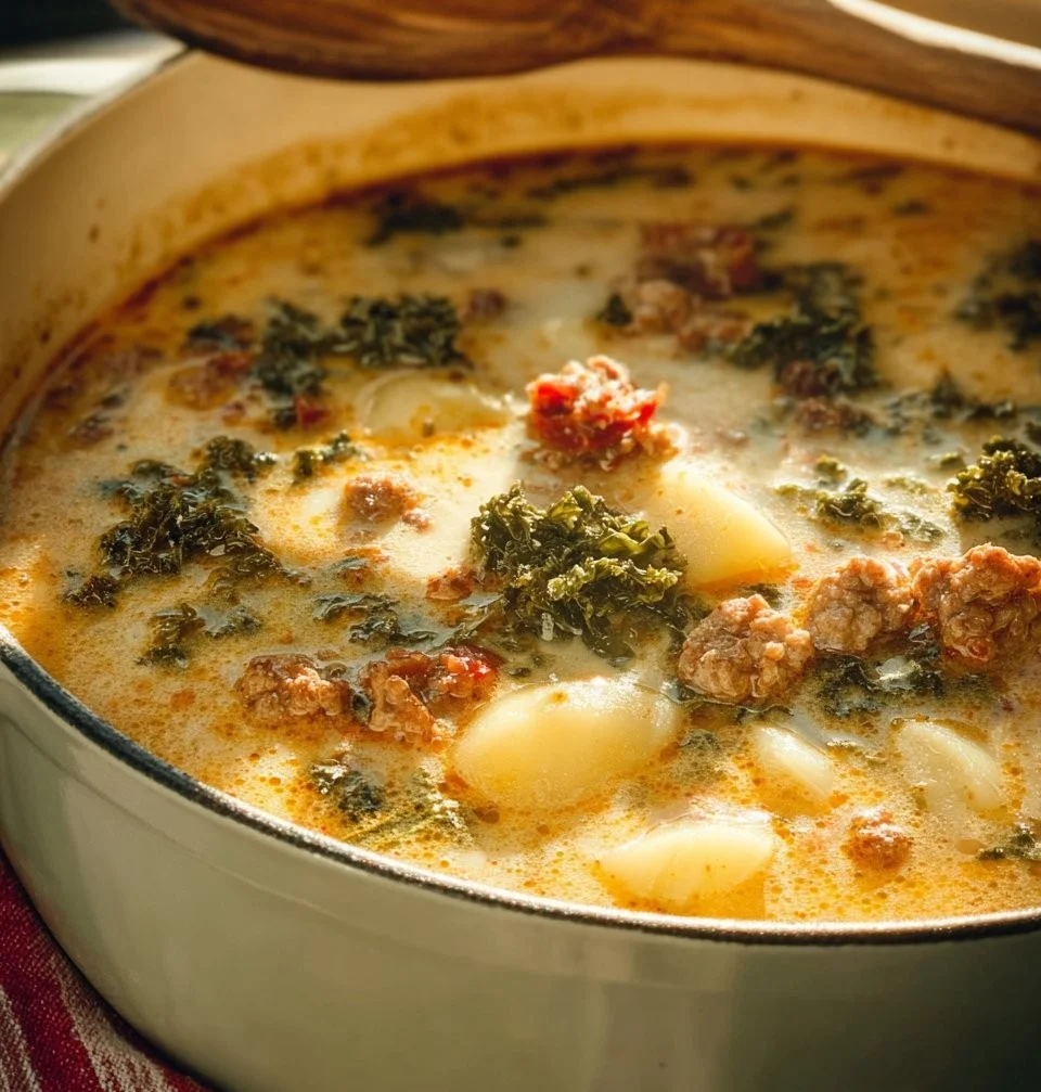A steaming bowl of authentic Tuscany soup garnished with fresh herbs.