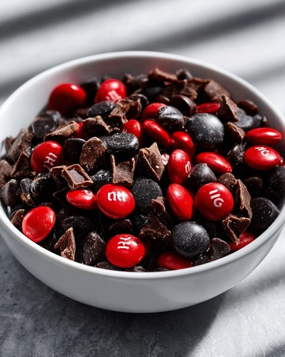 Vampire Bite Trail Mix with nuts, chocolate, and spooky-themed packaging.