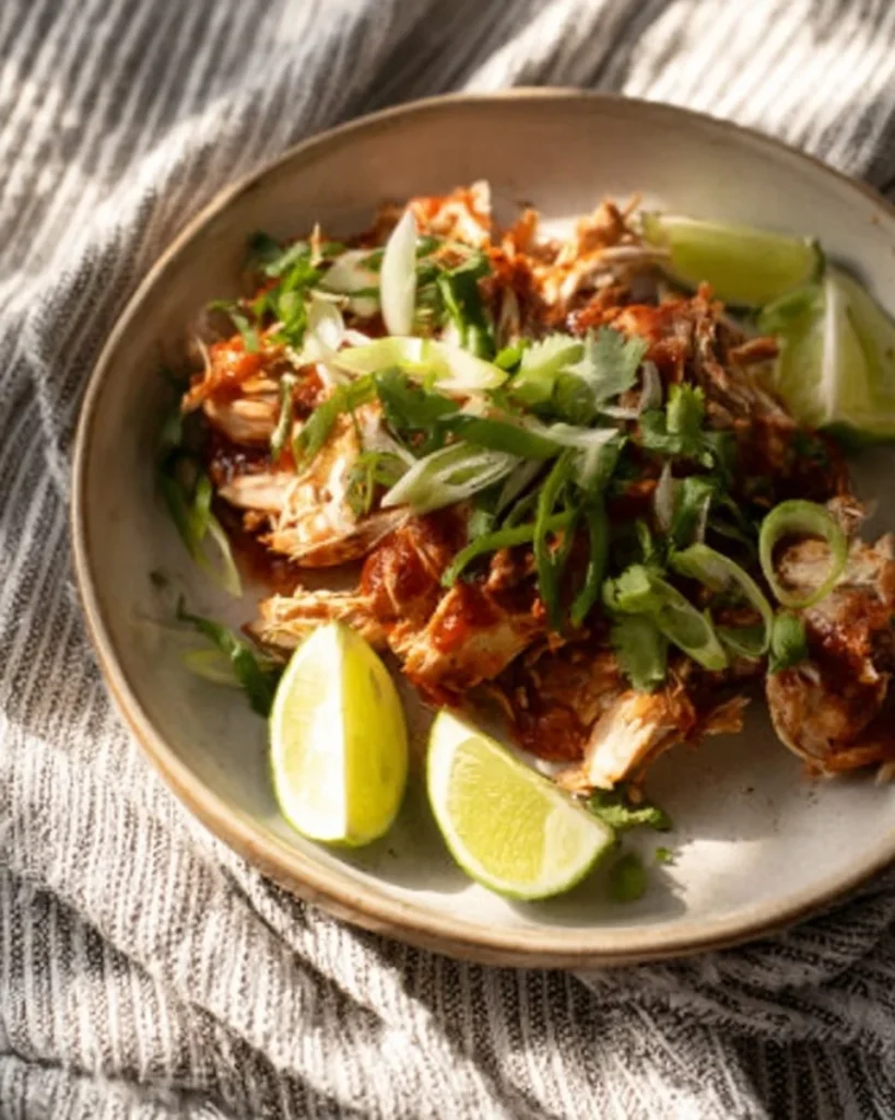 Whole30 Slow Cooker Salsa Chicken Stuffed Potatoes with fresh ingredients