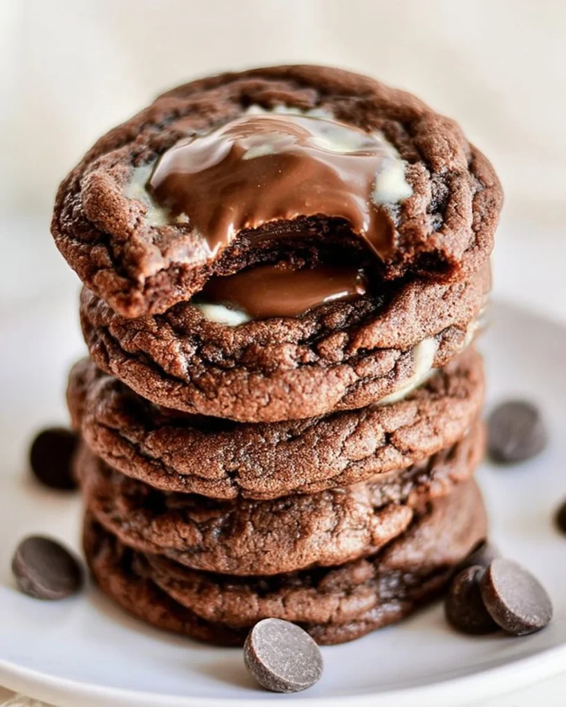 Plate of freshly baked Andes Mint Cookies with chocolate and mint flavors.