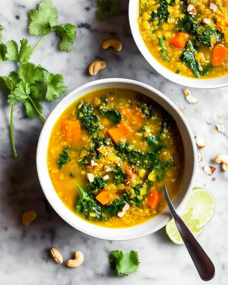 Bowl of anti-inflammatory turmeric chicken soup with herbs and spices