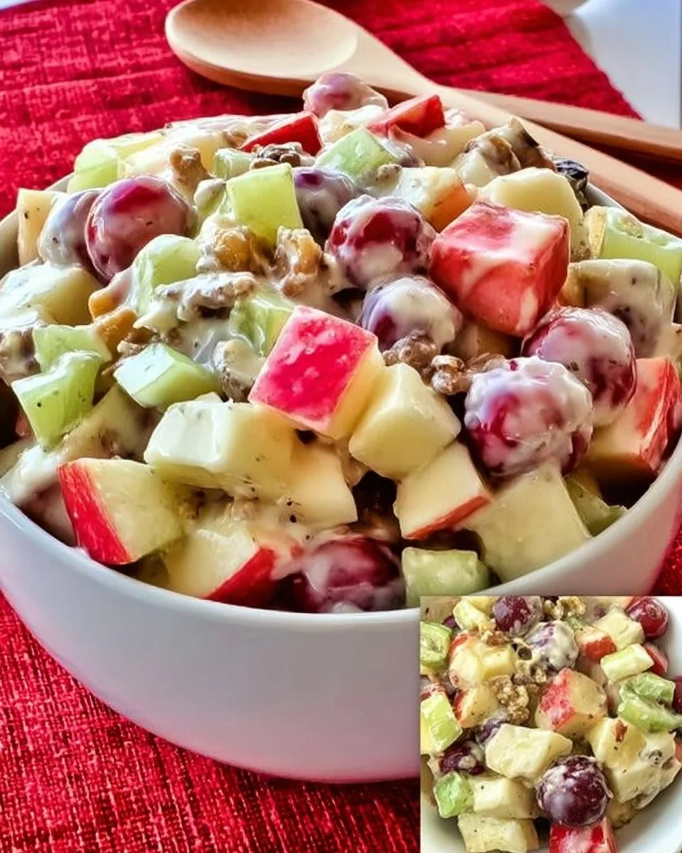 Fresh Apple and Grape Salad in a bowl, garnished with mint leaves