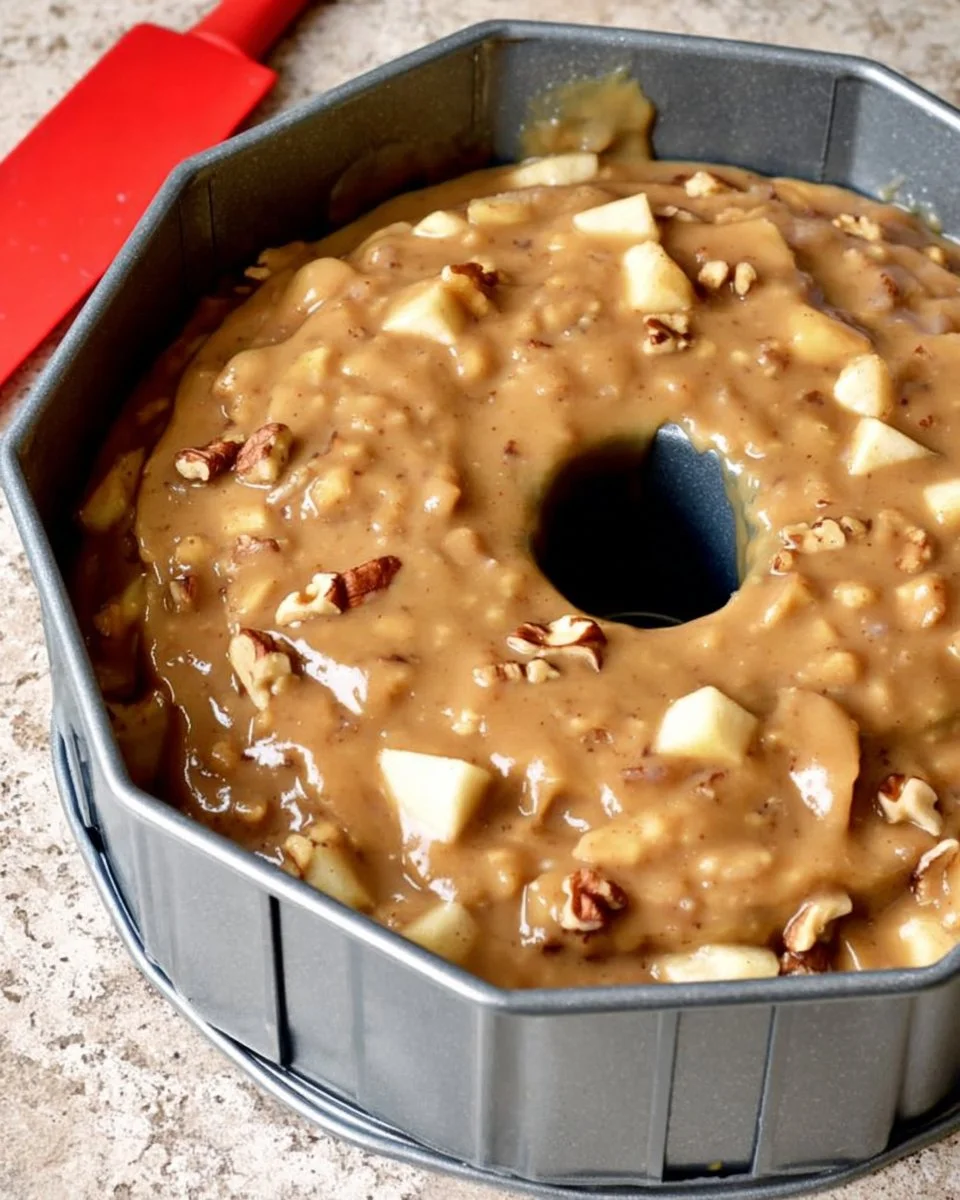 Slice of apple cake with caramel glaze on a plate