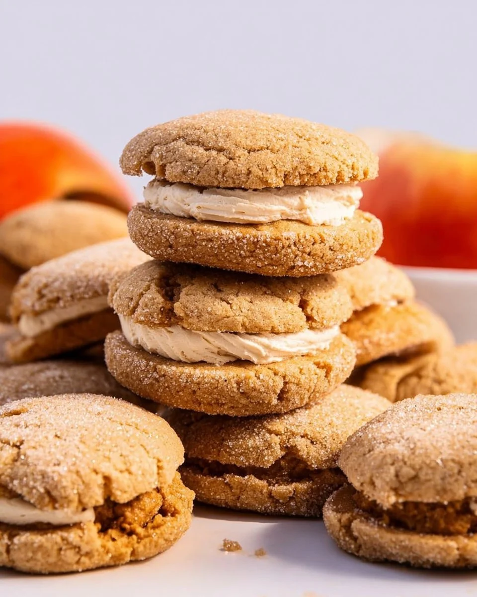 Delicious apple cider whoopie pies with creamy filling on a rustic table