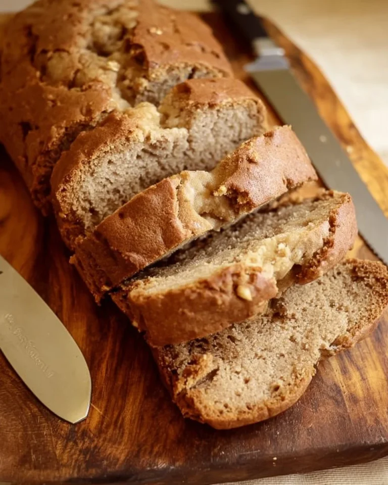 Freshly baked Apple Cinnamon Bread with slices, showcasing apples and cinnamon.