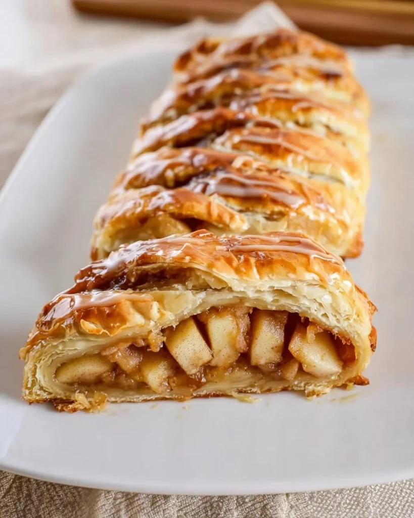 Delicious homemade apple strudel with flaky pastry and spiced apple filling