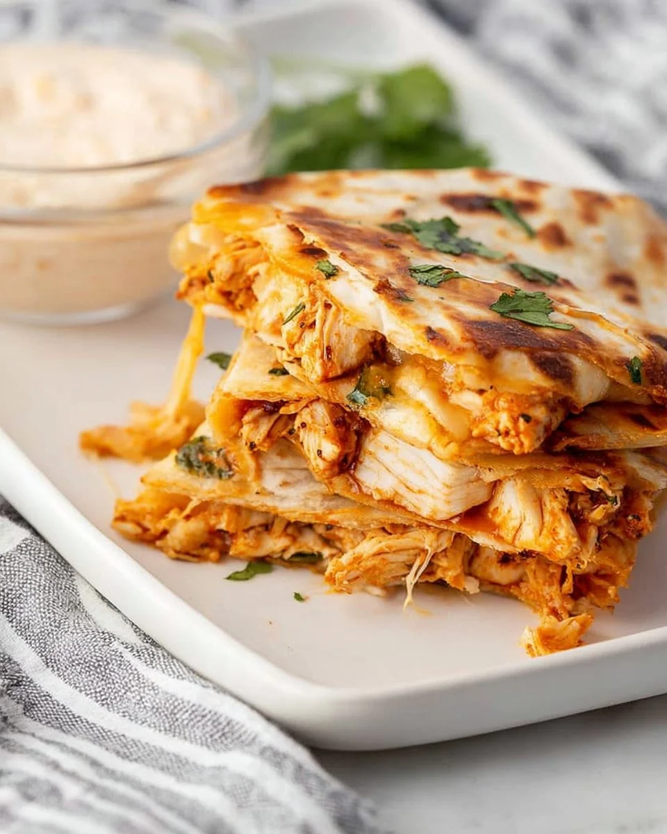 Delicious BBQ chicken quesadillas with melted cheese and grilled chicken