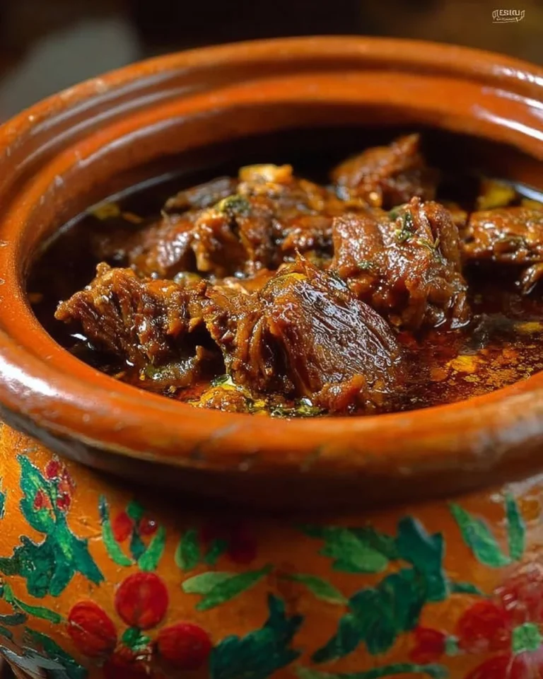 Delicious Beef Birria cooked in roasted adobo sauce, garnished and ready to serve.