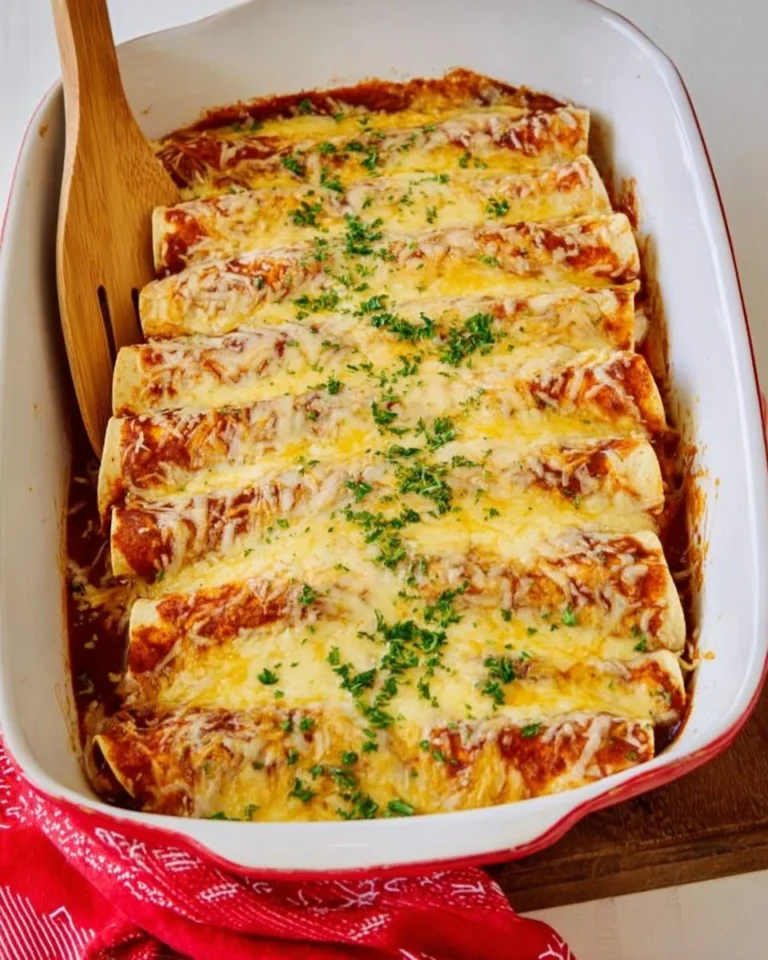 Delicious homemade beef enchiladas topped with cheese and salsa.