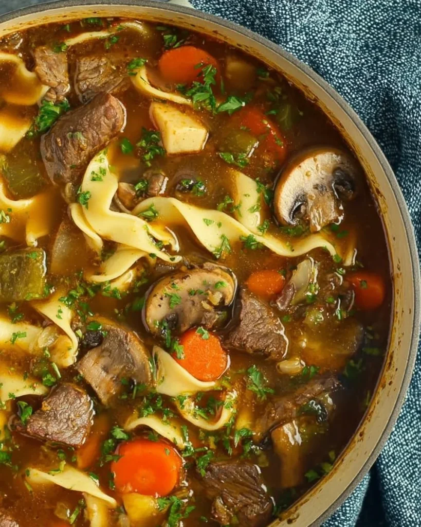 A bowl of delicious beef noodle soup with fresh herbs and tender beef slices.