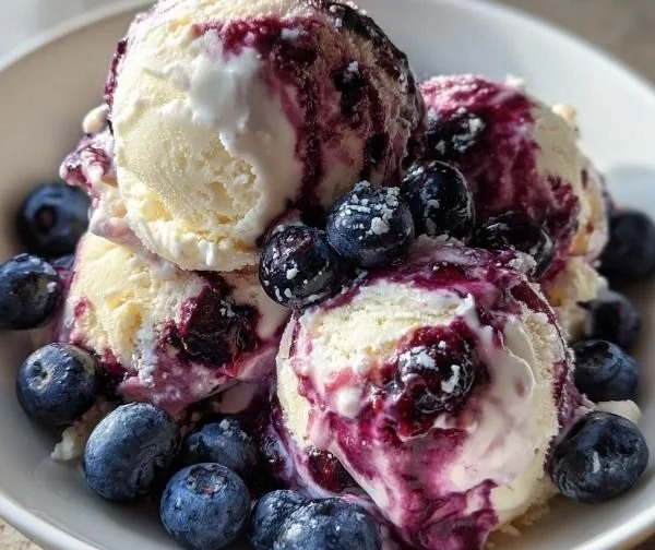 Delicious Blueberry Greek Yogurt frozen yogurt garnished with fresh blueberries