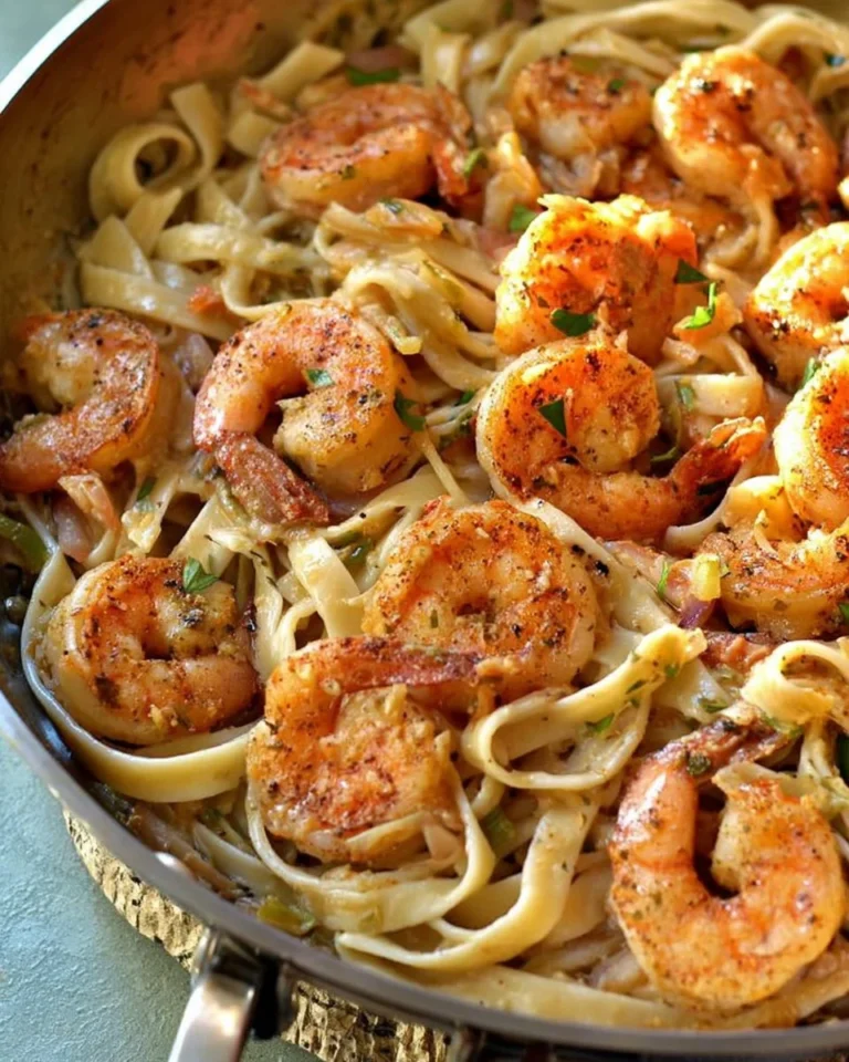 Delicious Cajun Shrimp Pasta served in a creamy sauce with fresh herbs.