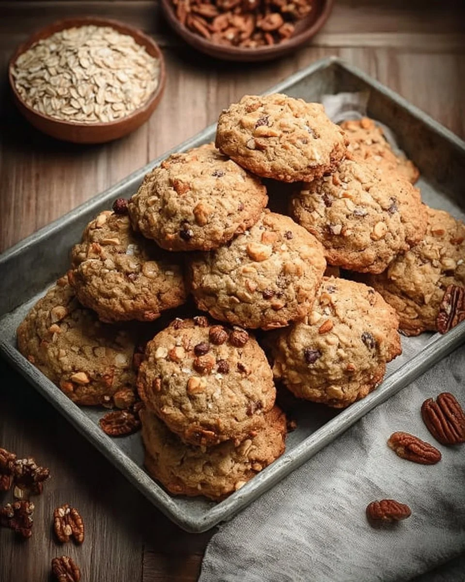 Delicious Caramel Pecan Oatmeal Cookies with oats, pecans, and caramel drizzle