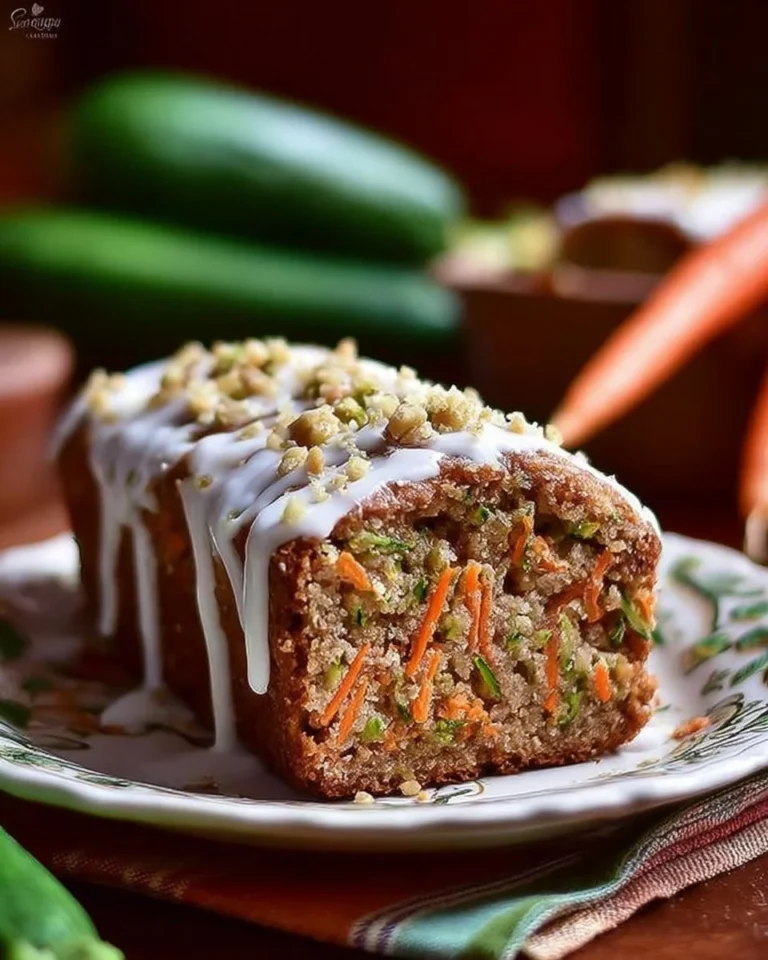 Moist and flavorful Carrot Apple Zucchini Bread slice on a wooden table