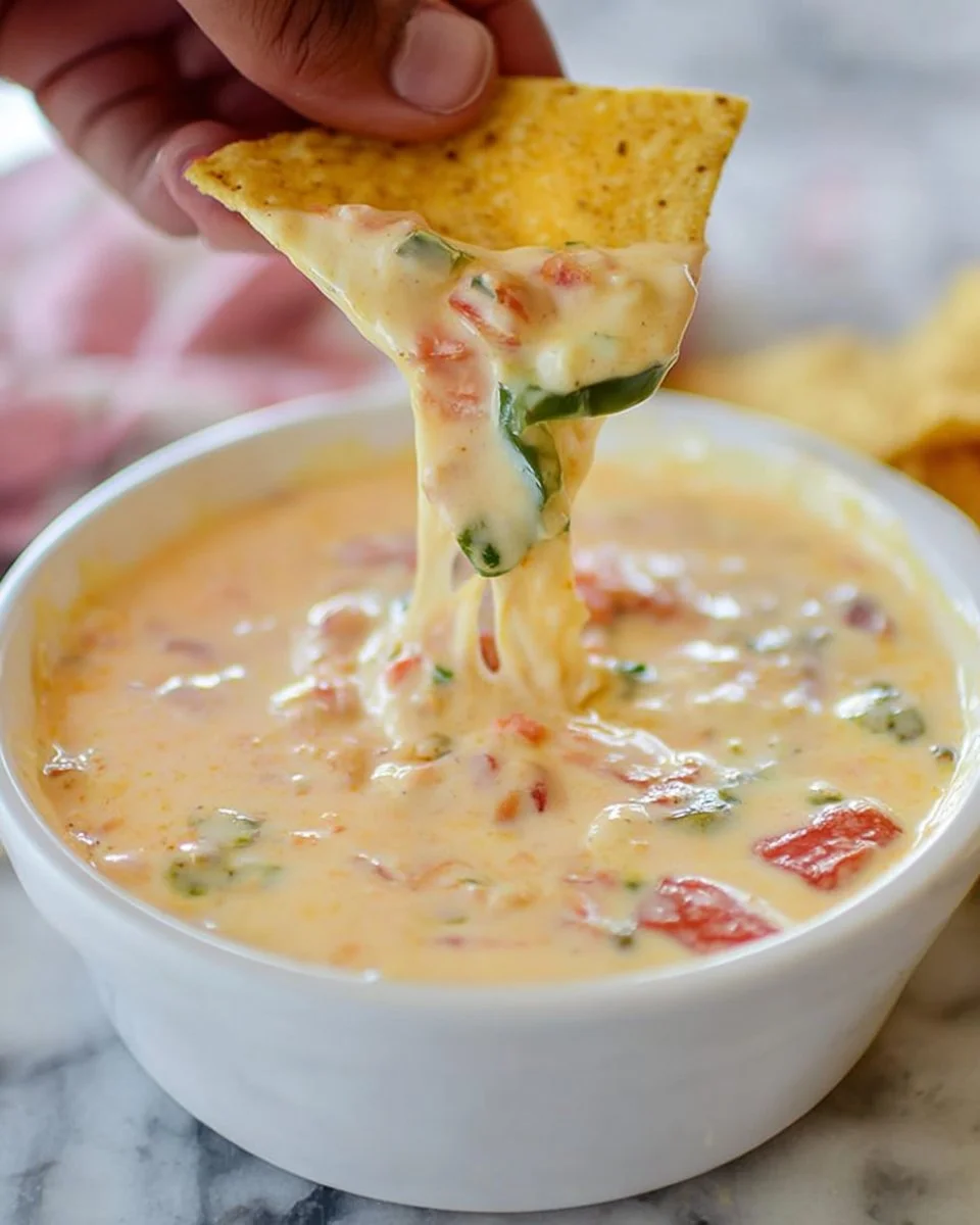 Delicious cheese dip in a bowl served with tortilla chips