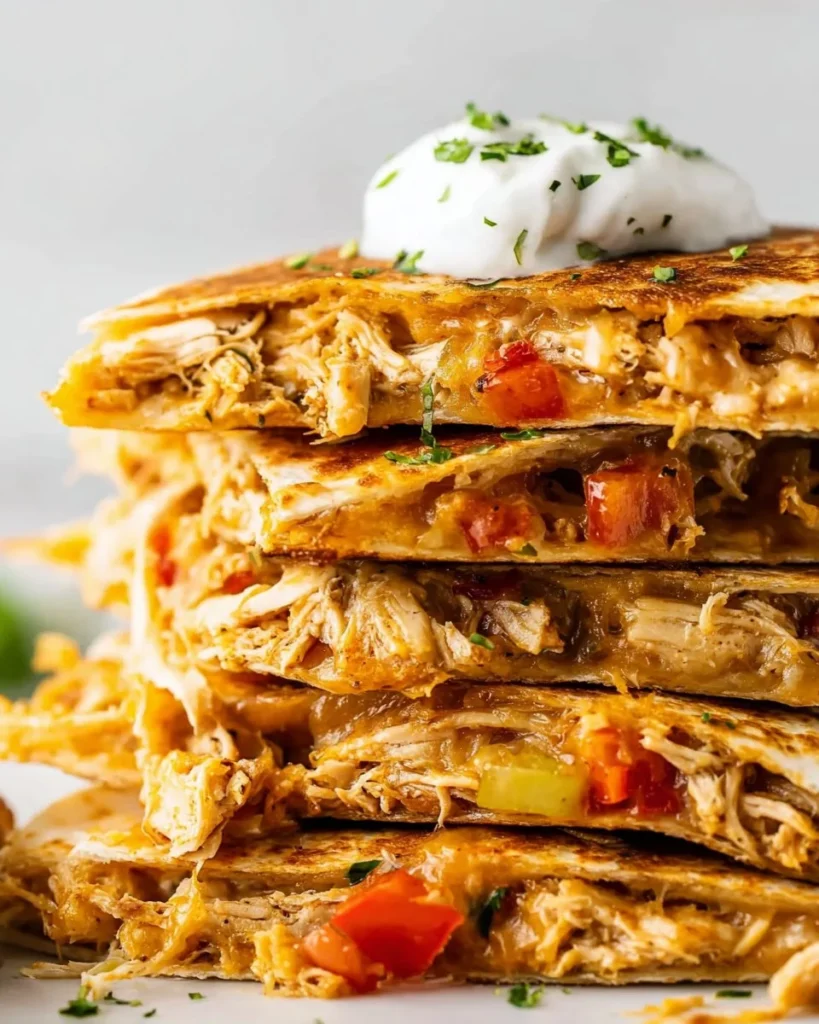 Delicious Cheesy Chicken Quesadillas with fresh ingredients and melted cheese.
