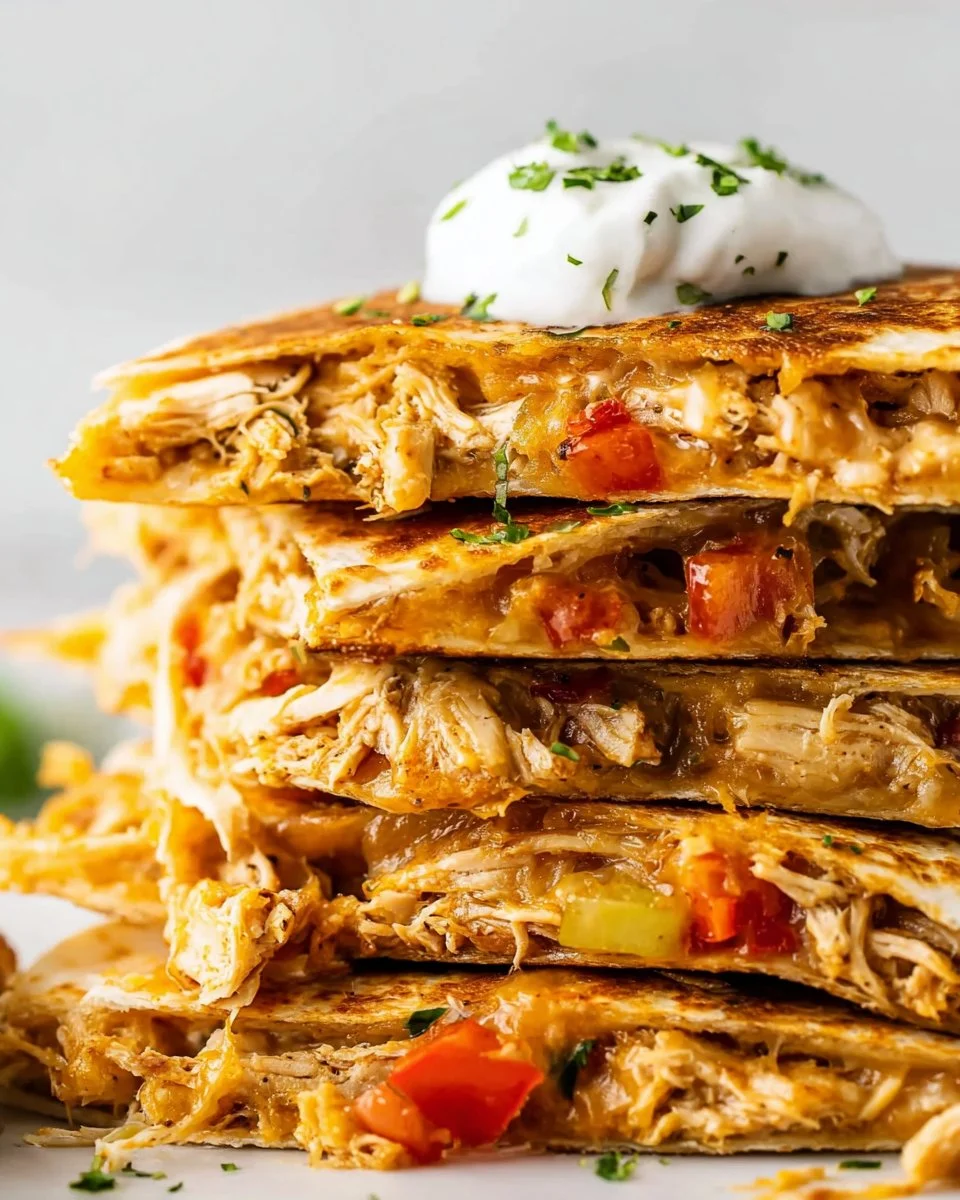 Delicious Cheesy Chicken Quesadillas with fresh ingredients and melted cheese.